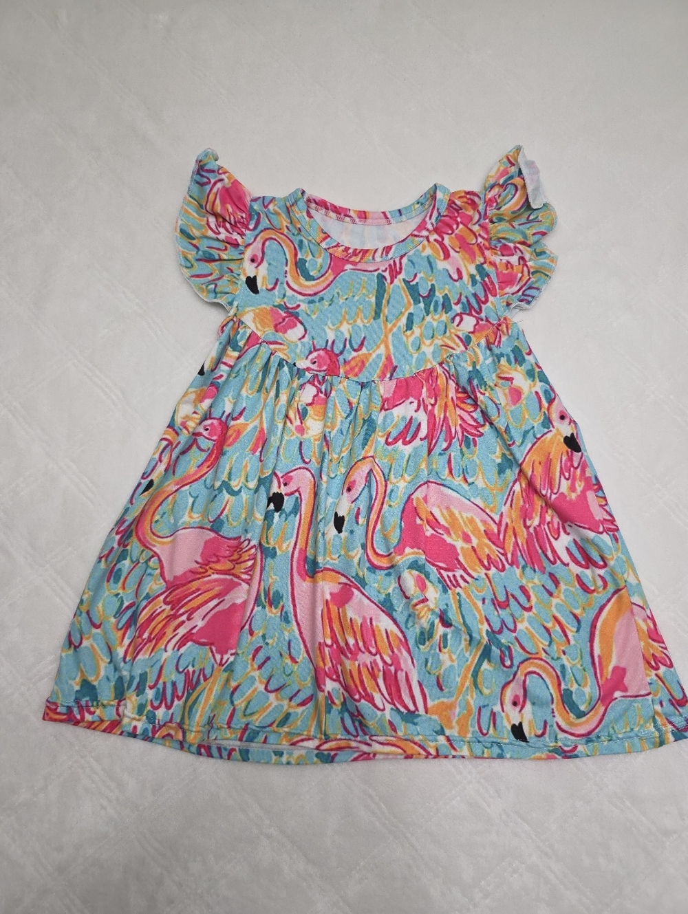 Bright Flamingo Print Strapless Dress - Pink & Aqua